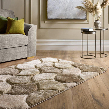 3D Scallop Modern Plain Geometric Soft Plush Carved Hi-Lo Polyester Shimmer Shaggy Neutral Rug-Origins-Rug Love - The Most Loved Rug Store